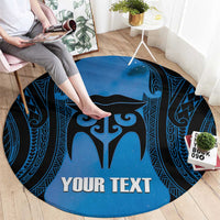 Personalised Moko Kauae New Zealand Round Carpet Maori Chin Tattoo Blue - Polynesian Pride