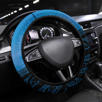 Moko Kauae New Zealand Steering Wheel Cover Maori Chin Tattoo Blue LT14 Universal Fit Blue - Polynesian Pride