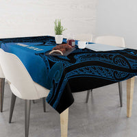 Personalised Moko Kauae New Zealand Tablecloth Maori Chin Tattoo Blue LT14 - Polynesian Pride