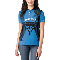 Personalised Moko Kauae New Zealand Women Polo Shirt Maori Chin Tattoo Blue - Polynesian Pride
