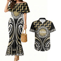 Aotearoa Waikato Tainui Personalised Couples Matching Mermaid Dress and Hawaiian Shirt Maori Iwi Poutama Puhoro Tattoo LT14 Old Yellow - Polynesian Pride