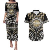 Aotearoa Waikato Tainui Personalised Couples Matching Puletasi and Hawaiian Shirt Maori Iwi Poutama Puhoro Tattoo LT14 Old Yellow - Polynesian Pride