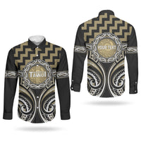 Aotearoa Waikato Tainui Personalised Couples Matching Short Sleeve Bodycon Dress and Long Sleeve Button Shirt Maori Iwi Poutama Puhoro Tattoo LT14 - Polynesian Pride