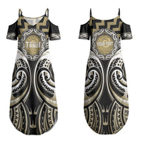Aotearoa Waikato Tainui Personalised Couples Matching Summer Maxi Dress and Long Sleeve Button Shirt Maori Iwi Poutama Puhoro Tattoo LT14 - Polynesian Pride