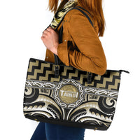 Aotearoa Waikato Tainui Leather Tote Bag Maori Iwi Poutama Puhoro Tattoo LT14 Old Yellow - Polynesian Pride