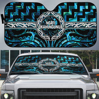 Aotearoa Ngati Kahungunu Auto Sun Shade Maori Iwi Poutama Puhoro Tattoo LT14 Turquoise - Polynesian Pride