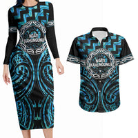 Aotearoa Ngati Kahungunu Personalised Couples Matching Long Sleeve Bodycon Dress and Hawaiian Shirt Maori Iwi Poutama Puhoro Tattoo LT14 Turquoise - Polynesian Pride