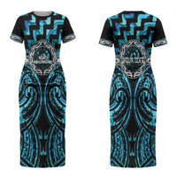 Aotearoa Ngati Kahungunu Personalised Couples Matching Short Sleeve Bodycon Dress and Long Sleeve Button Shirt Maori Iwi Poutama Puhoro Tattoo LT14 - Polynesian Pride