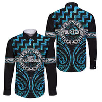 Aotearoa Ngati Kahungunu Personalised Family Matching Summer Maxi Dress and Hawaiian Shirt Maori Iwi Poutama Puhoro Tattoo LT14 Dad's Shirt - Long Sleeve Turquoise - Polynesian Pride