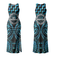 Aotearoa Ngati Kahungunu Personalised Family Matching Tank Maxi Dress and Hawaiian Shirt Maori Iwi Poutama Puhoro Tattoo LT14 Mom's Dress Turquoise - Polynesian Pride