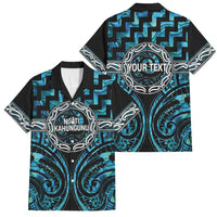 Aotearoa Ngati Kahungunu Personalised Family Matching Tank Maxi Dress and Hawaiian Shirt Maori Iwi Poutama Puhoro Tattoo LT14 Dad's Shirt - Short Sleeve Turquoise - Polynesian Pride