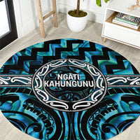 Aotearoa Ngati Kahungunu Round Carpet Maori Iwi Poutama Puhoro Tattoo LT14 Turquoise - Polynesian Pride