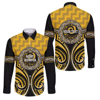Aotearoa Ngati Whatua Personalised Family Matching Off Shoulder Maxi Dress and Hawaiian Shirt Maori Iwi Poutama Puhoro Tattoo LT14 Dad's Shirt - Long Sleeve Yellow - Polynesian Pride