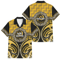 Aotearoa Ngati Whatua Personalised Family Matching Summer Maxi Dress and Hawaiian Shirt Maori Iwi Poutama Puhoro Tattoo LT14 Dad's Shirt - Short Sleeve Yellow - Polynesian Pride