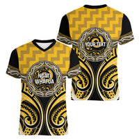 Aotearoa Ngati Whatua Personalised Women V-Neck T-Shirt Maori Iwi Poutama Puhoro Tattoo LT14 - Polynesian Pride