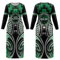 Aotearoa Ngati Maniapoto Personalised Couples Matching Long Sleeve Bodycon Dress and Hawaiian Shirt Maori Iwi Poutama Puhoro Tattoo LT14 - Polynesian Pride