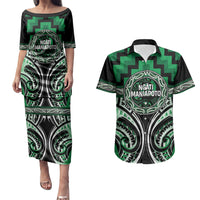 Aotearoa Ngati Maniapoto Personalised Couples Matching Puletasi and Hawaiian Shirt Maori Iwi Poutama Puhoro Tattoo LT14 Green - Polynesian Pride