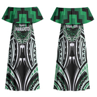 Aotearoa Ngati Maniapoto Personalised Family Matching Off Shoulder Maxi Dress and Hawaiian Shirt Maori Iwi Poutama Puhoro Tattoo LT14 Mom's Dress Green - Polynesian Pride