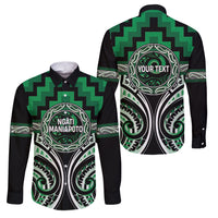 Aotearoa Ngati Maniapoto Personalised Family Matching Off Shoulder Maxi Dress and Hawaiian Shirt Maori Iwi Poutama Puhoro Tattoo LT14 Dad's Shirt - Long Sleeve Green - Polynesian Pride