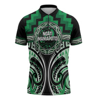 Aotearoa Ngati Maniapoto Personalised Zipper Polo Shirt Maori Iwi Poutama Puhoro Tattoo LT14 Green - Polynesian Pride