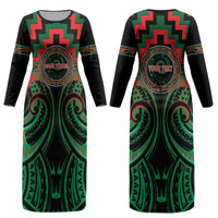 Aotearoa Ngai Tuhoe Personalised Couples Matching Long Sleeve Bodycon Dress and Hawaiian Shirt Maori Iwi Poutama Puhoro Tattoo LT14 - Polynesian Pride