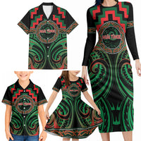 Aotearoa Ngai Tuhoe Personalised Family Matching Long Sleeve Bodycon Dress and Hawaiian Shirt Maori Iwi Poutama Puhoro Tattoo LT14 - Polynesian Pride
