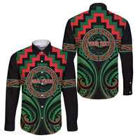 Aotearoa Ngai Tuhoe Personalised Family Matching Short Sleeve Bodycon Dress and Hawaiian Shirt Maori Iwi Poutama Puhoro Tattoo LT14 Dad's Shirt - Long Sleeve Green - Polynesian Pride
