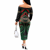 Aotearoa Ngai Tuhoe Personalised Off The Shoulder Long Sleeve Dress Maori Iwi Poutama Puhoro Tattoo LT14 - Polynesian Pride