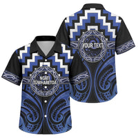 Aotearoa Ngati Tuwharetoa Personalised Family Matching Off Shoulder Short Dress and Hawaiian Shirt Maori Iwi Poutama Puhoro Tattoo LT14 Son's Shirt Blue - Polynesian Pride