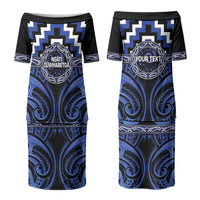 Aotearoa Ngati Tuwharetoa Personalised Family Matching Puletasi and Hawaiian Shirt Maori Iwi Poutama Puhoro Tattoo LT14 Mom's Dress Blue - Polynesian Pride