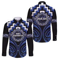 Aotearoa Ngati Tuwharetoa Personalised Family Matching Short Sleeve Bodycon Dress and Hawaiian Shirt Maori Iwi Poutama Puhoro Tattoo LT14 Dad's Shirt - Long Sleeve Blue - Polynesian Pride