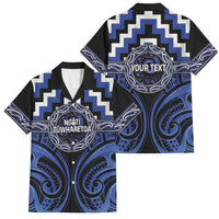 Aotearoa Ngati Tuwharetoa Personalised Family Matching Tank Maxi Dress and Hawaiian Shirt Maori Iwi Poutama Puhoro Tattoo LT14 Dad's Shirt - Short Sleeve Blue - Polynesian Pride