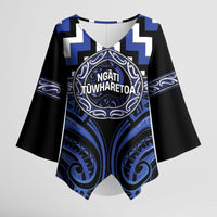 Aotearoa Ngati Tuwharetoa Personalised Kimono Sleeve Blouse Maori Iwi Poutama Puhoro Tattoo LT14 Female Blue - Polynesian Pride