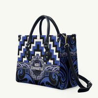 Aotearoa Ngati Tuwharetoa Leather Bag Maori Iwi Poutama Puhoro Tattoo LT14 Blue - Polynesian Pride