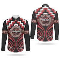 Aotearoa Te Arawa Personalised Couples Matching Off Shoulder Maxi Dress and Long Sleeve Button Shirt Maori Iwi Poutama Puhoro Tattoo LT14 - Polynesian Pride