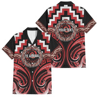 Aotearoa Te Arawa Personalised Family Matching Off The Shoulder Long Sleeve Dress and Hawaiian Shirt Maori Iwi Poutama Puhoro Tattoo LT14 Dad's Shirt - Short Sleeve Red - Polynesian Pride