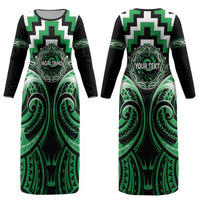 Aotearoa Ngai Tahu Personalised Couples Matching Long Sleeve Bodycon Dress and Hawaiian Shirt Maori Iwi Poutama Puhoro Tattoo LT14 - Polynesian Pride