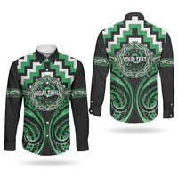 Aotearoa Ngai Tahu Personalised Couples Matching Long Sleeve Bodycon Dress and Long Sleeve Button Shirt Maori Iwi Poutama Puhoro Tattoo LT14 - Polynesian Pride