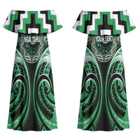 Aotearoa Ngai Tahu Personalised Couples Matching Off Shoulder Maxi Dress and Long Sleeve Button Shirt Maori Iwi Poutama Puhoro Tattoo LT14 - Polynesian Pride