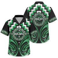 Aotearoa Ngai Tahu Personalised Family Matching Off Shoulder Short Dress and Hawaiian Shirt Maori Iwi Poutama Puhoro Tattoo LT14 Son's Shirt Green - Polynesian Pride