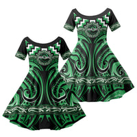 Aotearoa Ngai Tahu Personalised Family Matching Short Sleeve Bodycon Dress and Hawaiian Shirt Maori Iwi Poutama Puhoro Tattoo LT14 Daughter's Dress Green - Polynesian Pride
