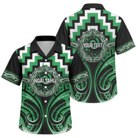 Aotearoa Ngai Tahu Personalised Family Matching Summer Maxi Dress and Hawaiian Shirt Maori Iwi Poutama Puhoro Tattoo LT14 Son's Shirt Green - Polynesian Pride
