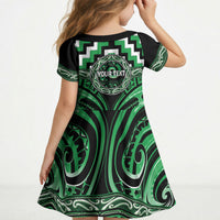 Aotearoa Ngai Tahu Personalised Kid Short Sleeve Dress Maori Iwi Poutama Puhoro Tattoo LT14 - Polynesian Pride