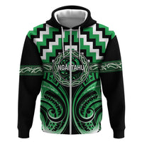 Aotearoa Ngai Tahu Personalised Zip Hoodie Maori Iwi Poutama Puhoro Tattoo LT14 Zip Hoodie Green - Polynesian Pride