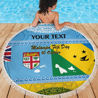 Personalised Malampa Fiji Day Beach Blanket 10 October Fijian Tapa Flag Style