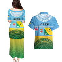 Personalised Malampa Fiji Day Couples Matching Puletasi and Hawaiian Shirt 10 October Fijian Tapa Flag Style