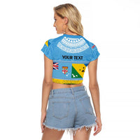 Personalised Malampa Fiji Day Raglan Cropped T Shirt 10 October Fijian Tapa Flag Style