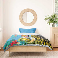 Vanuatu Malampa Fiji Day Bedding Set Happy 10 October With Maps Tropical Flowers