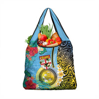 Vanuatu Malampa Fiji Day Grocery Bag Happy 10 October With Maps Tropical Flowers