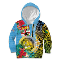 Vanuatu Malampa Fiji Day Kid Hoodie Happy 10 October With Maps Tropical Flowers